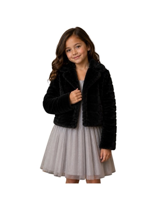 Janie and Jack Other - Janie and Jack Girls Faux Fur Jacket Black Dress Coat Size 7 8